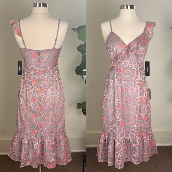 LULUS Ruffle Detail Lace Midi Dress NWT Size Small - Picture 2 of 16
